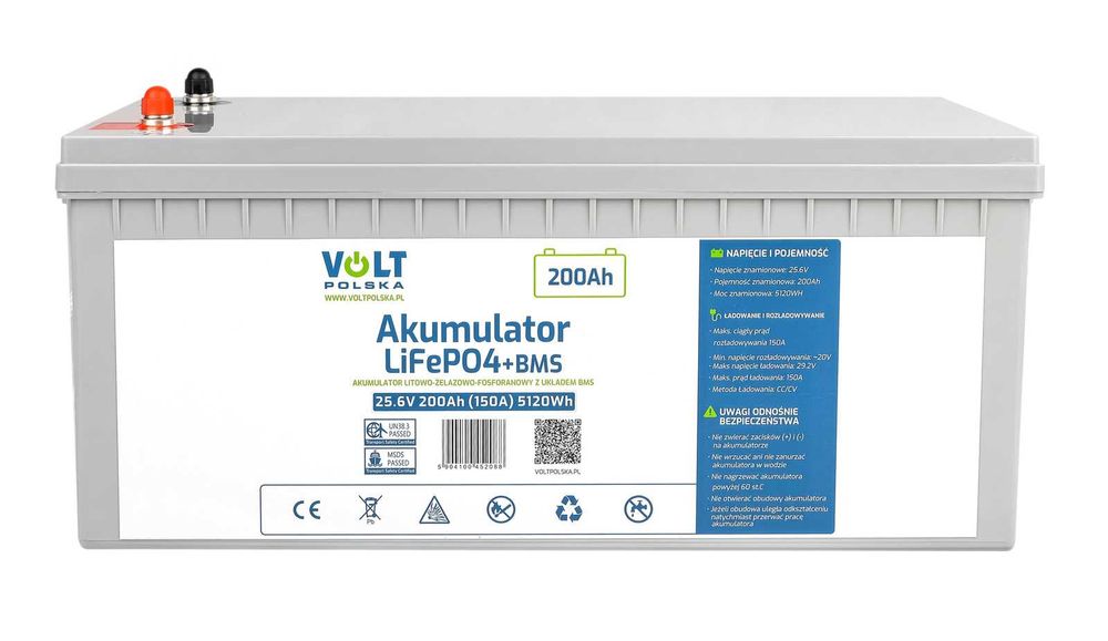 Акумулятор VOLT POLSKA LiFePo4 200Ah 150A 25,6V BMS (6AKLI24200)