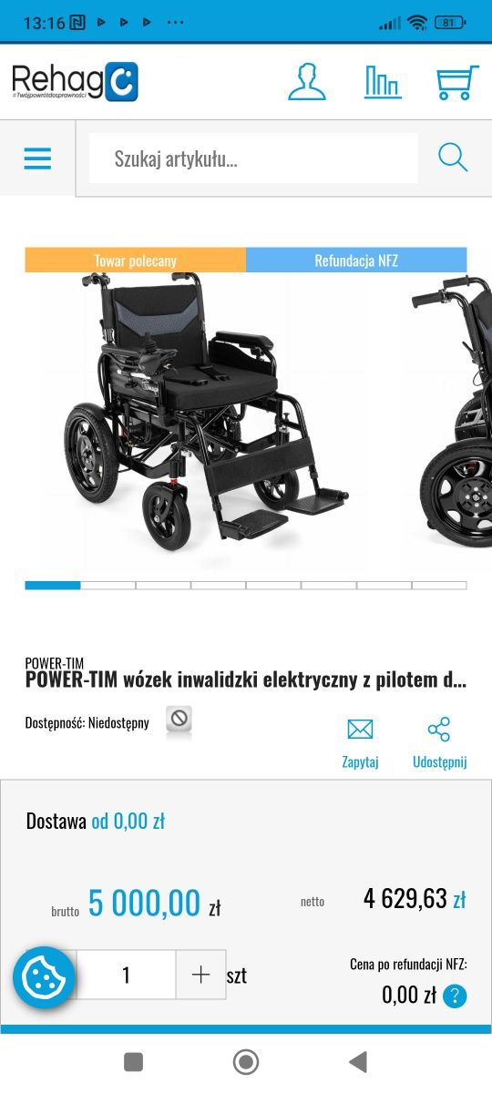 Wózek inwalidzki elektryczny nowy