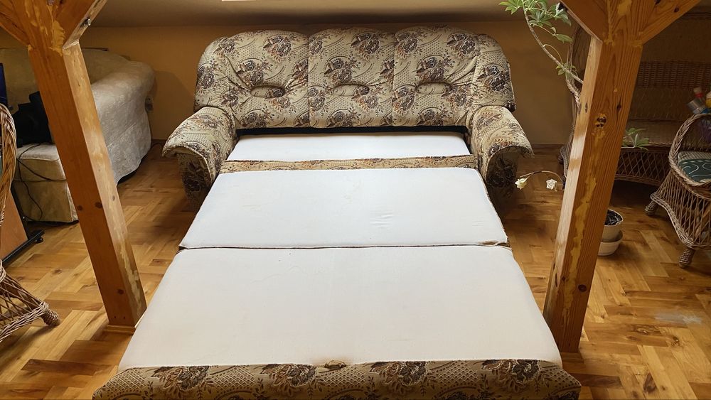 Kanapa, sofa rozkładana z funkcją spania, retro, gobelina