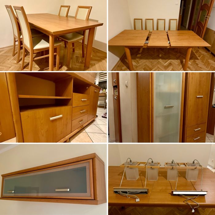 Meble BRW Syriusz: stół rozkładany krzesła komoda regał witryna lampy