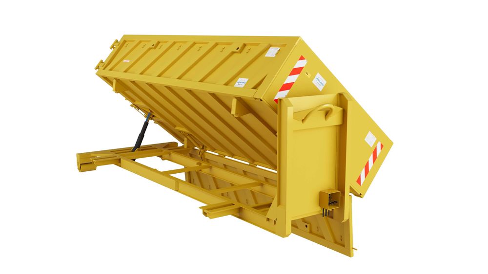 Kontener hakowy z bocznym wywrotem i hydrauliczną burtą / kipper