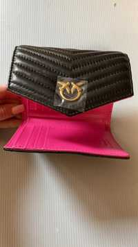 nowy portfel Pinko Compact Wallet czarny z różowym środkiem