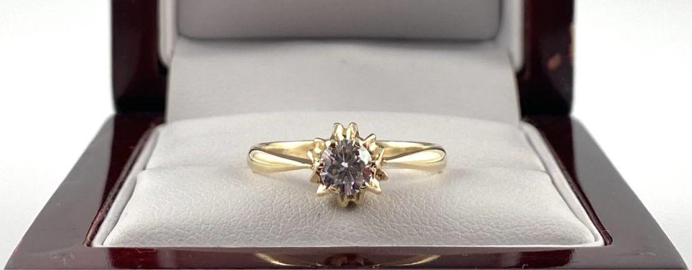 ZŁOTY pierścionek z przepiękną cyrkonią PR.585 (14K), rozmiar 16