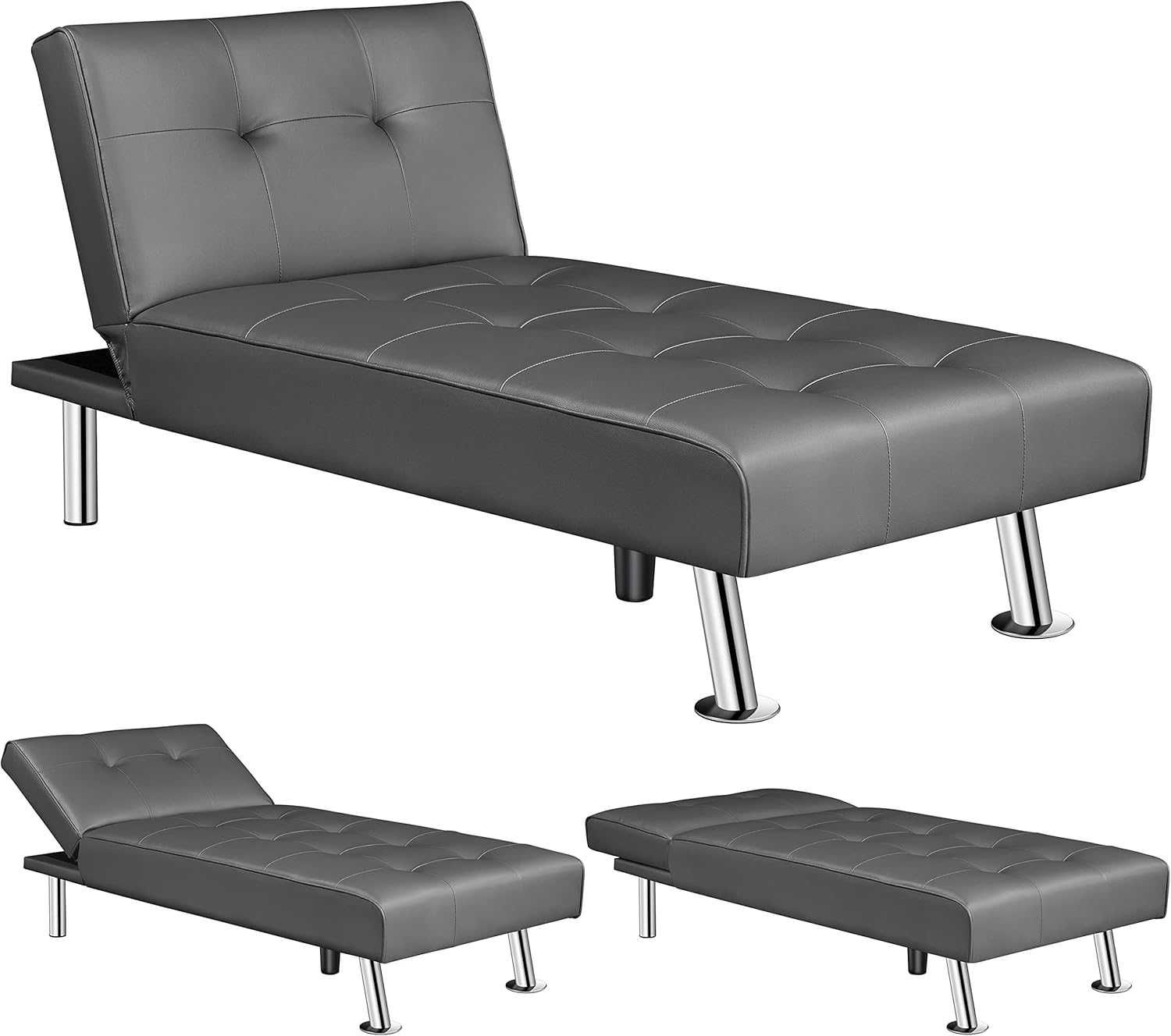 Łóżko sofa szezlong pojedyncze Yaheetech 166x76,5x40 biały ekoskóra