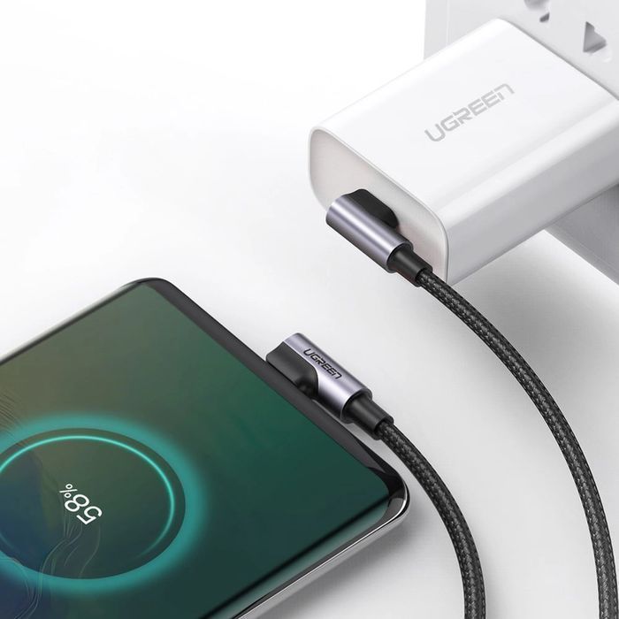 Ugreen kątowy kabel z bocznym wtykiem USB C - USB C PD QC FCP 3A 1m