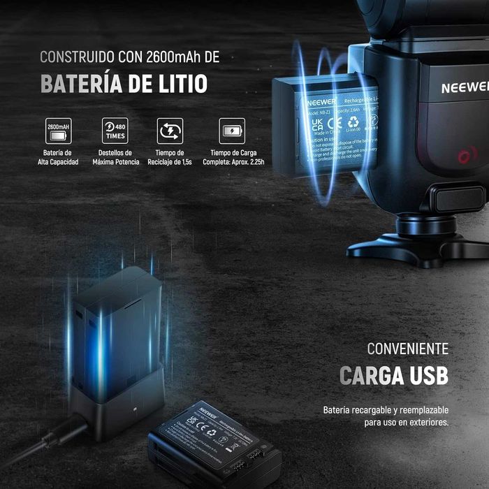 Flash Neewer Z1 cabeça redonda 2 baterias TTL Canon / Nikon / Sony