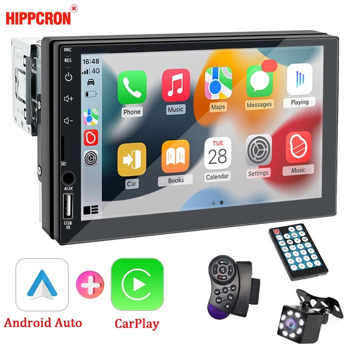 Магнитола 1Din 7" дюймов с Carplay и Android Auto+Пульт на руль
