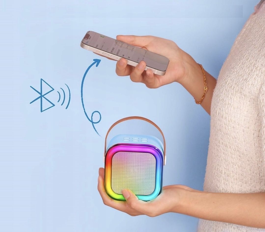 GŁośnik KARAOKE + Mikrofon Głośnik Bluetooth Bezprzewodowy USB RGB