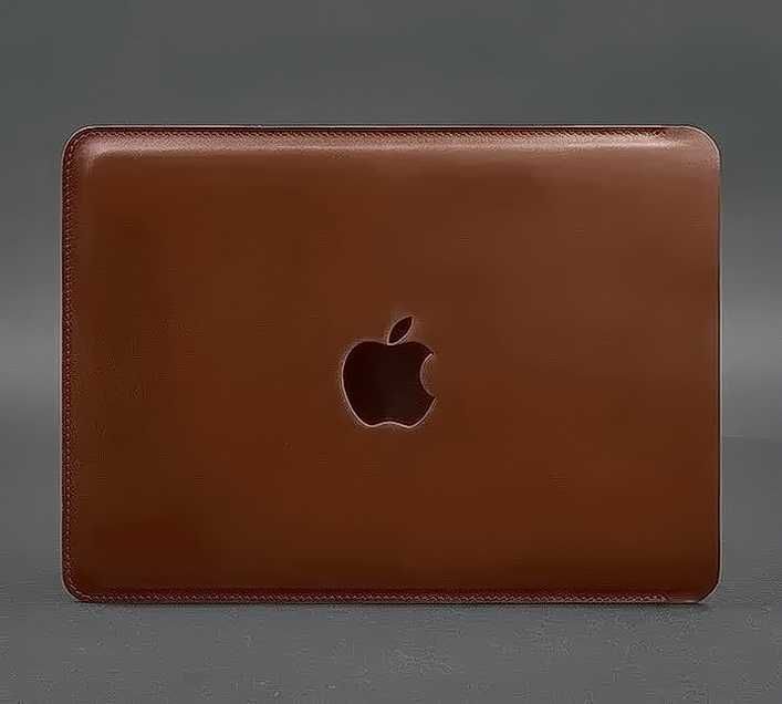 Шкіряний світло-коричневий чохол для MacBook 13, Коньяк краст