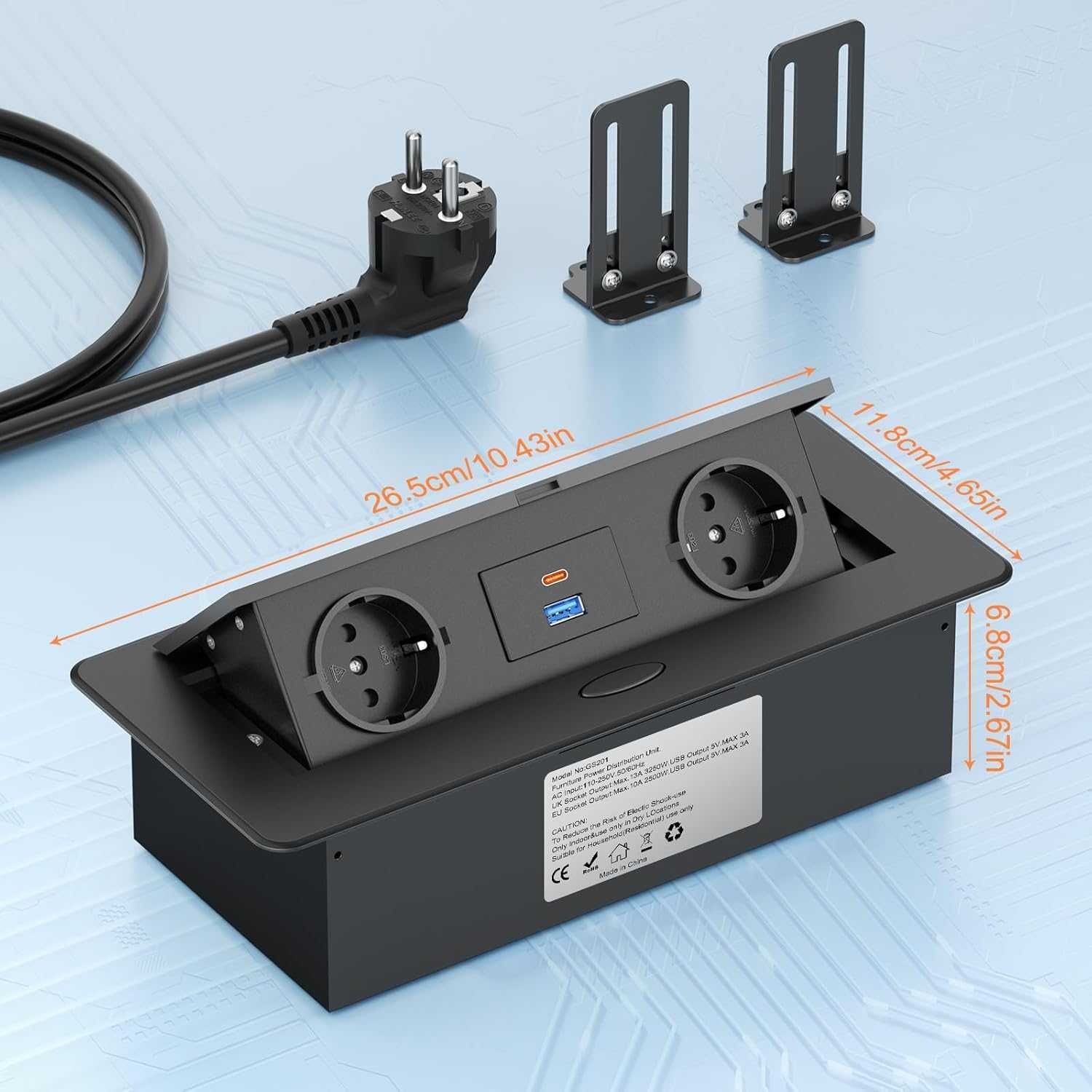 Chowane gniazdo 2 x elektryczne z USB-USB C 20 W czarne NOWE