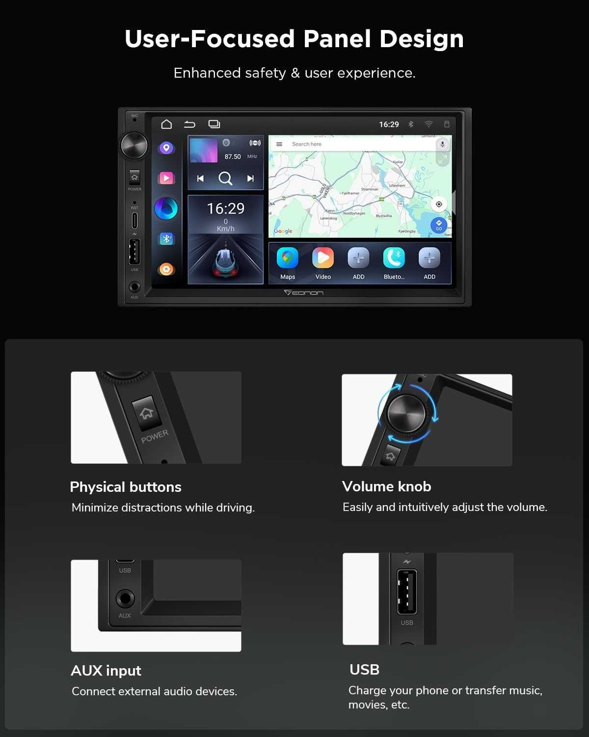 Eonon X3 – Radio Samochodowe7 QLED z CarPlay, DSP, Bluetooth , USB.