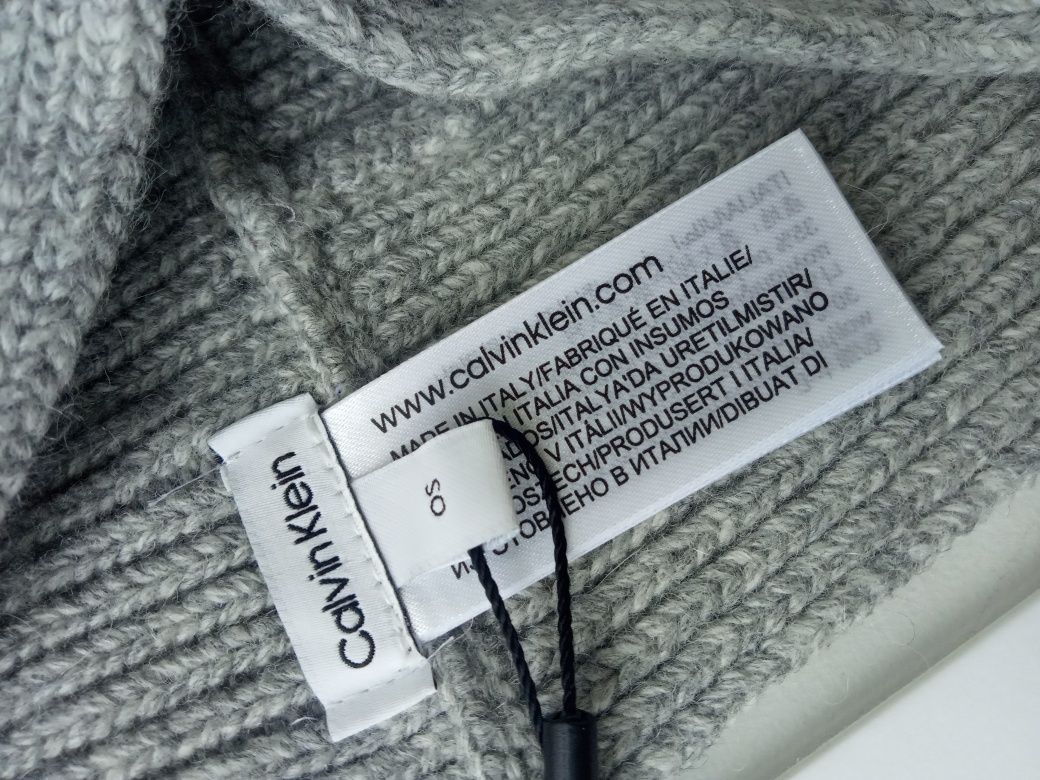 Nowa oryginalna opaska Calvin Klein kaszmir wełna wiskoza szara