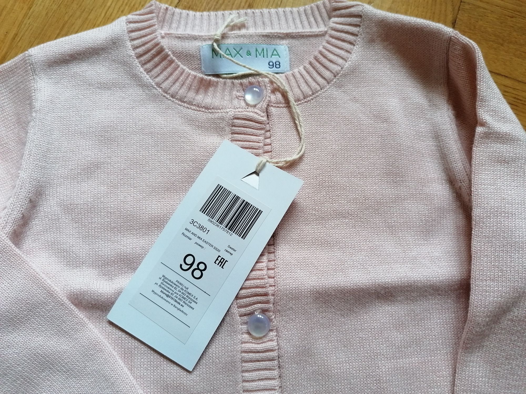 Nowy, różowy sweterek dla dziewczynki 98