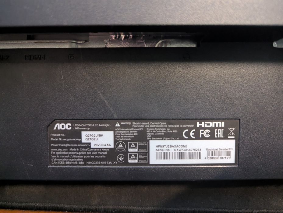 Monitor AOC Q27G2U - 1440p (2k) - 144Hz - Para Peças