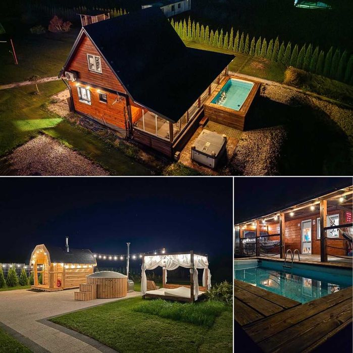 Domek z basenem – Mazury | Jacuzzi, sauna, jezioro – noclegi, wynajem