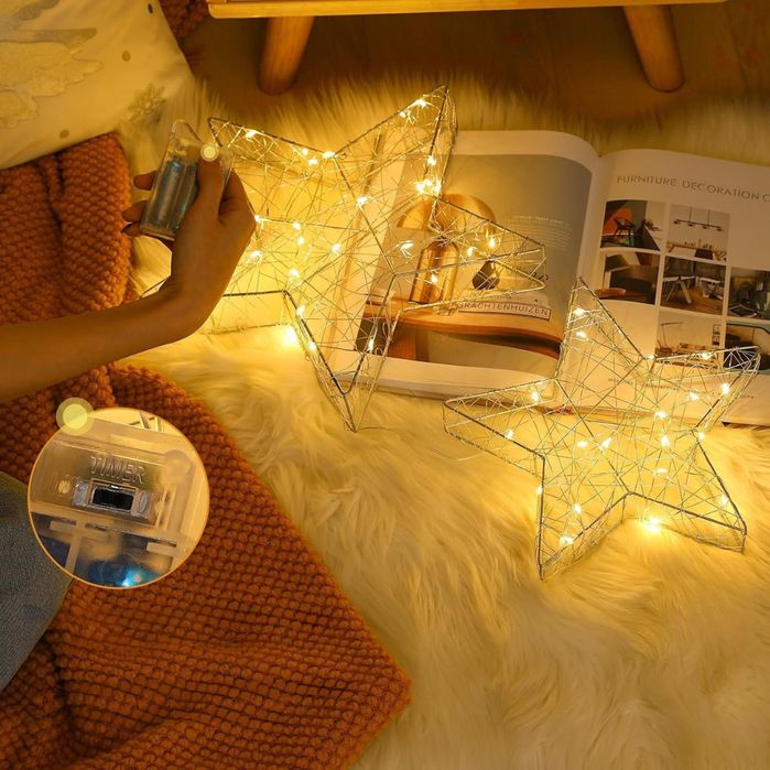 Lampa Stołowa LED w Kształcie Gwiazdy 2 Sztuki Dekoracja Świąteczna