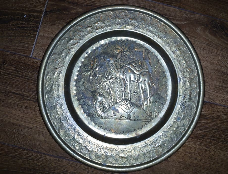 Stary antyczny talerz motyw egipski srebrny Okazja