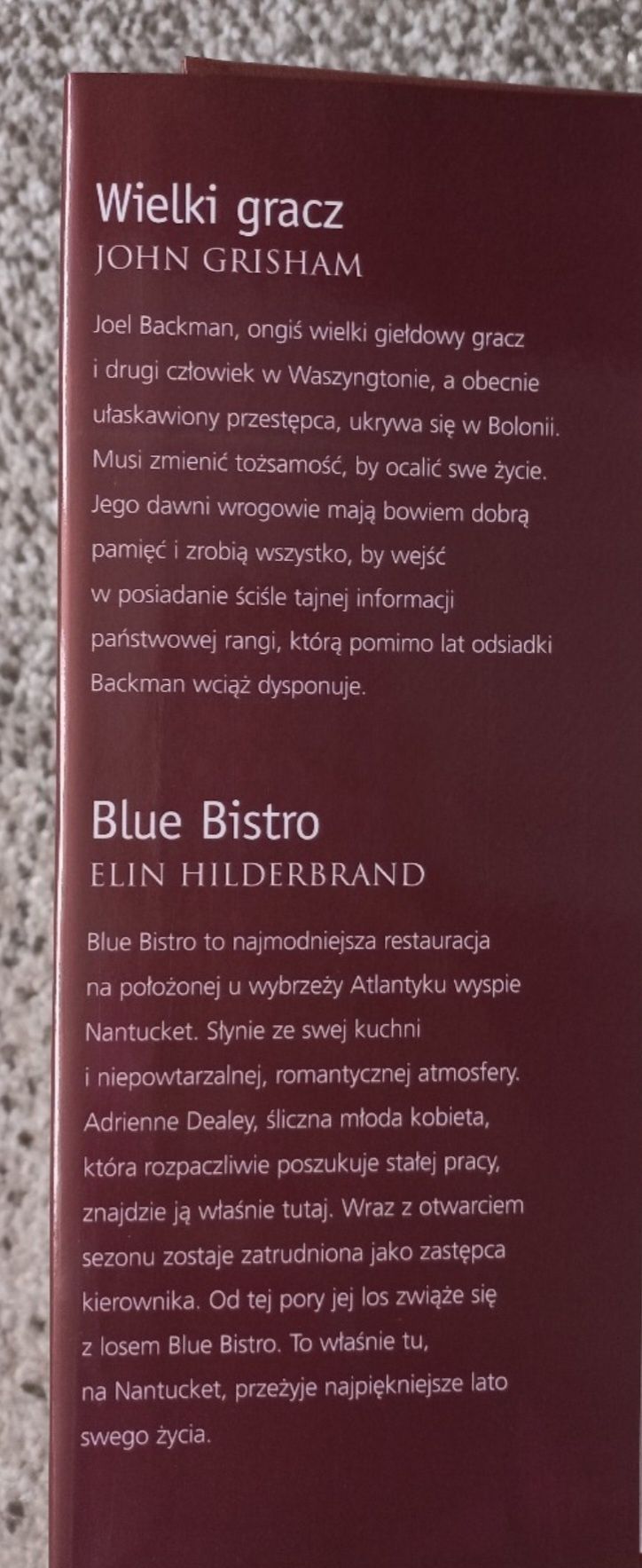 KSIĄŻKI WYBRANE: Wielki gracz, Blue Bistro, Wydział spraw zamkniętych,