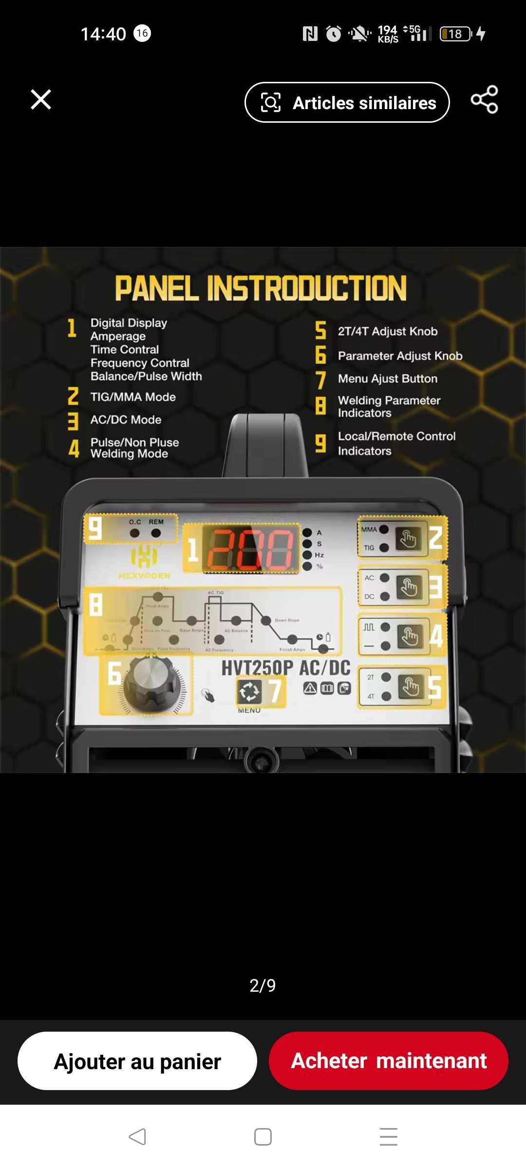 Hzxvogen Hvt250P Tig AC/DC Welder