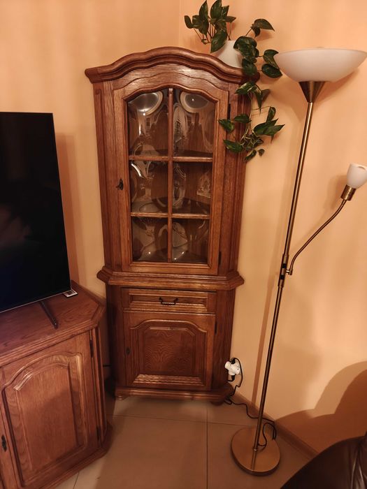 Witryna narożna drewniana dębowa