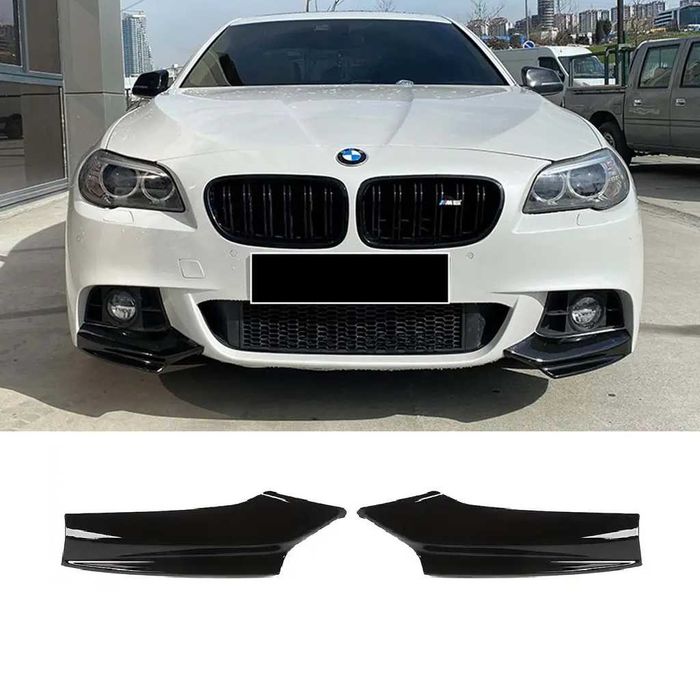 Клыки на передний бампер / Сплиттер BMW F10 F11 черный глянец