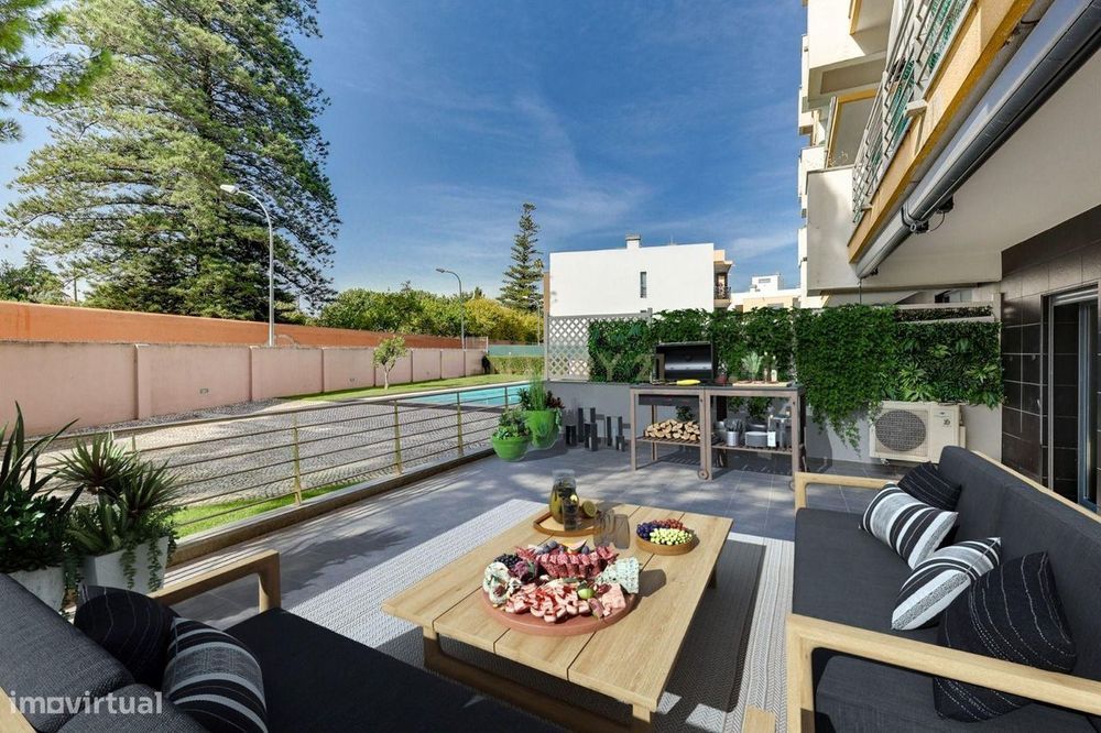 T1 com 70m2, terraço de 55m², piscina, garagem, Condomínio Privado, Be