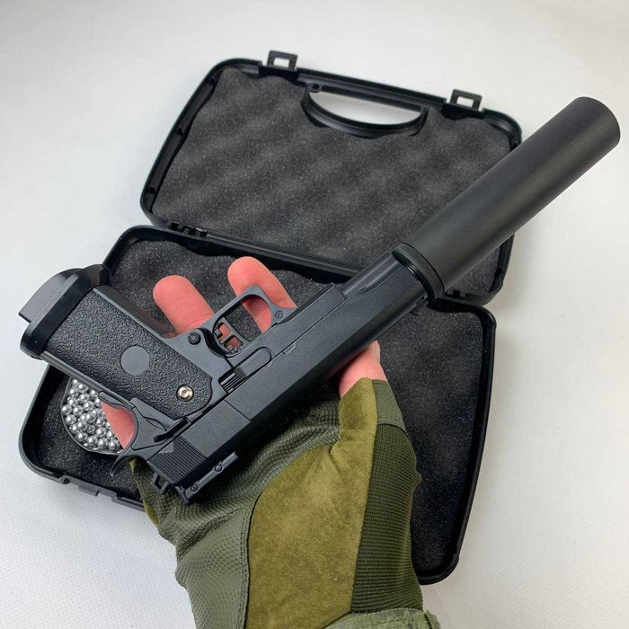 Металевий Дитячий пістолет Кольт 1911 із глушником іграшковий залізний