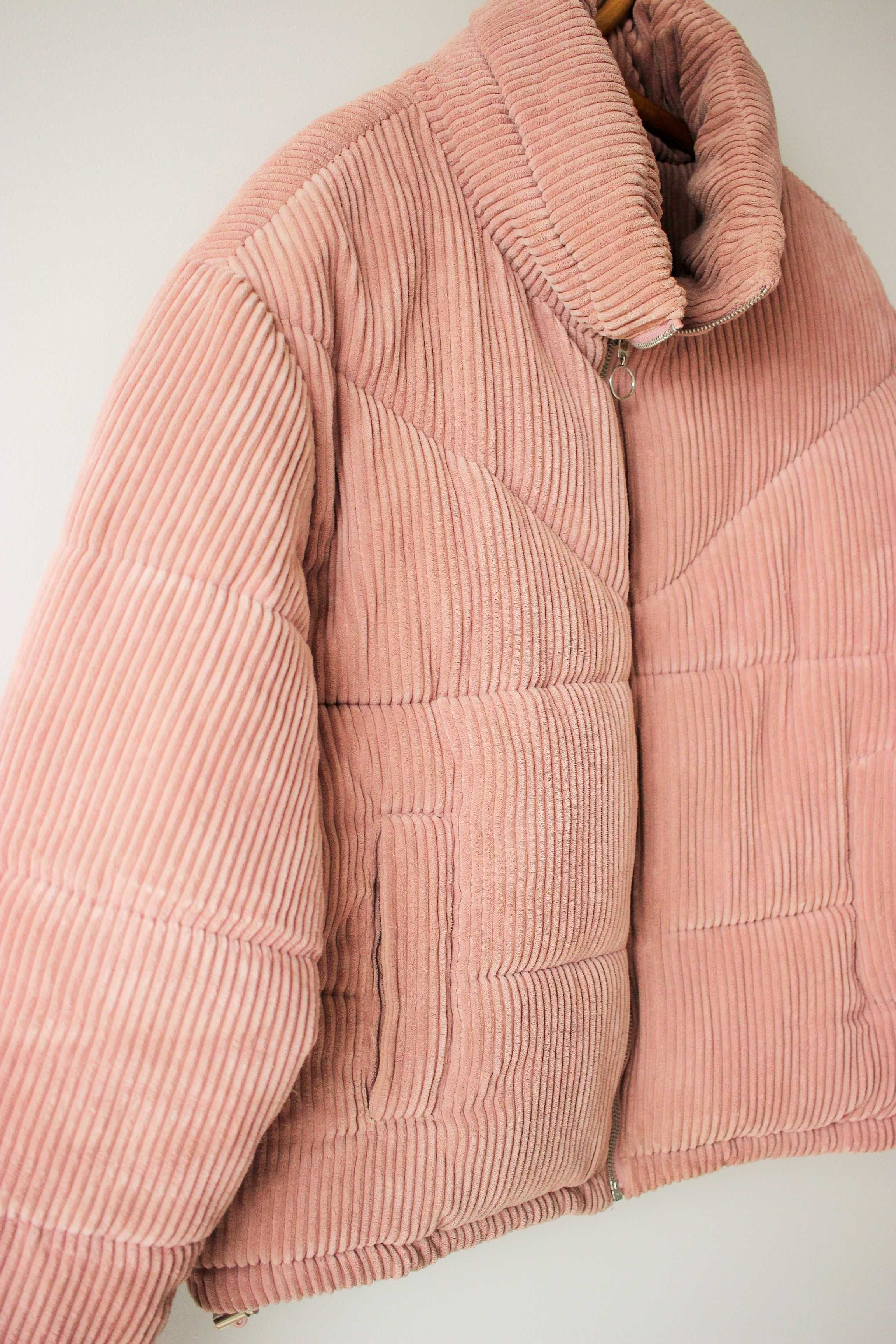 Ciepła kurtka sztruksowa, rozm.L/XL, różowa, wiosenna, bomber