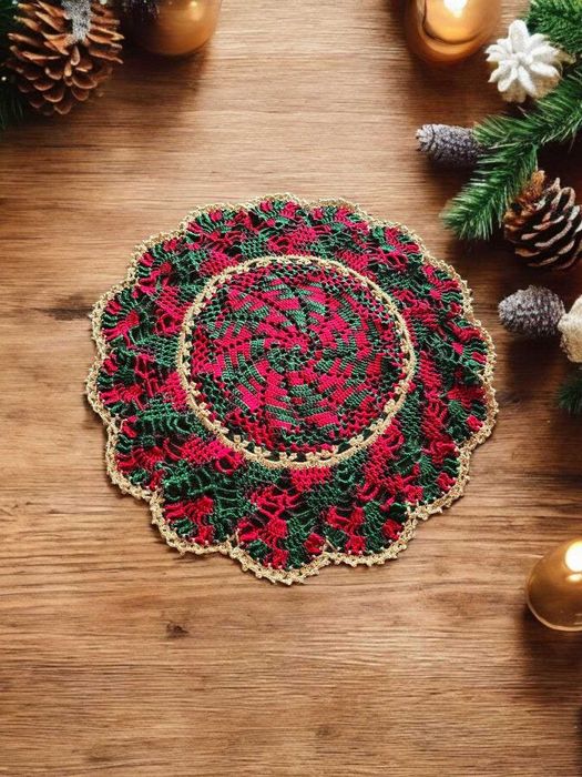 Guardanapo de mesa em croché, toalha 50 cm nas cores do Natal