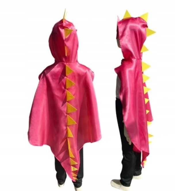 Strój kostium Dinozaura Peleryna Maska Rękawiczki różowa dziewczynka