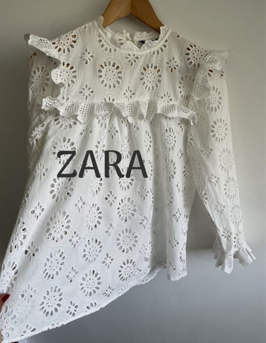 Zara ażurowa bluzka boho style etno falbany