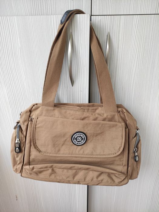 Жіноча текстильна сумка з довгими ручками бежева