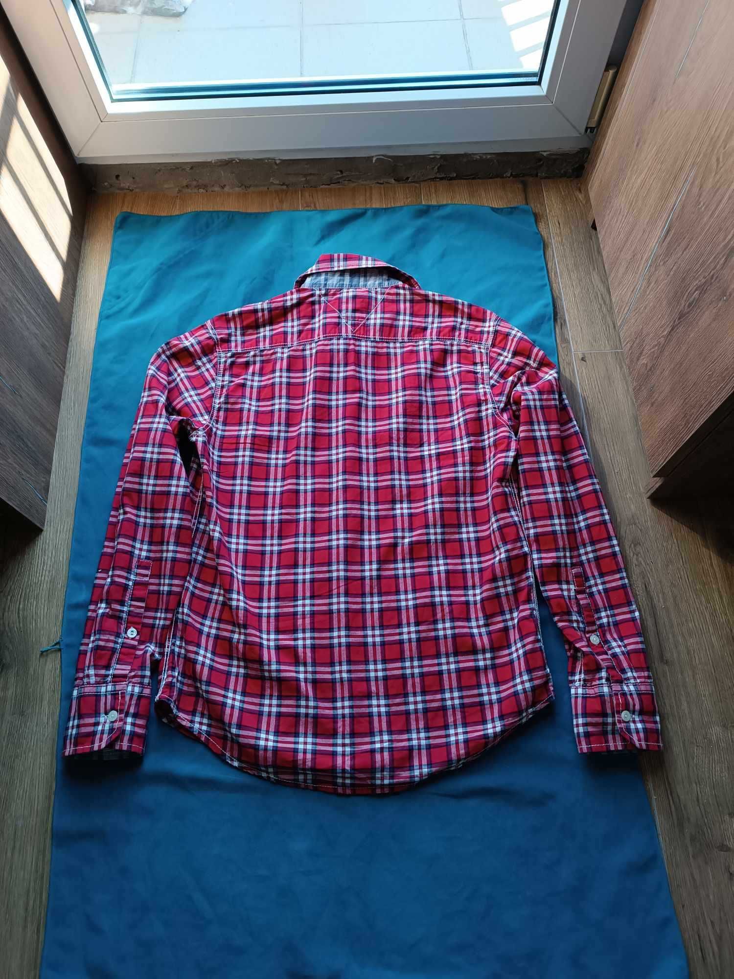 Piekna koszula uniseks 100% bawełna, krata logo -S/M - Tommy Hilfiger.