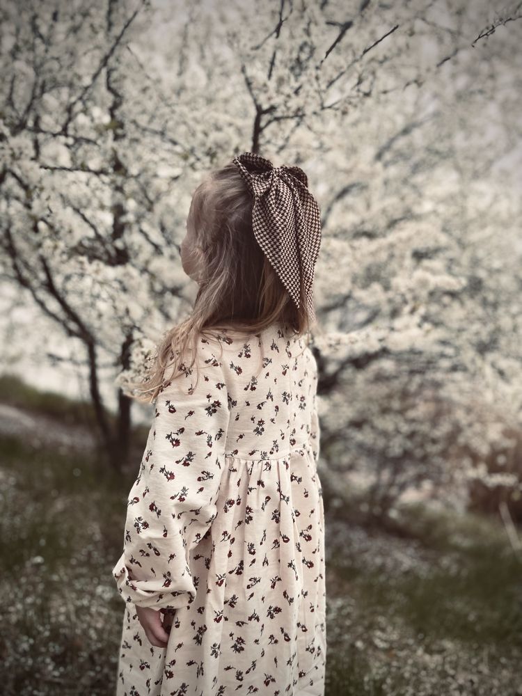 Сукня в квітковий принт довгий рукав льон