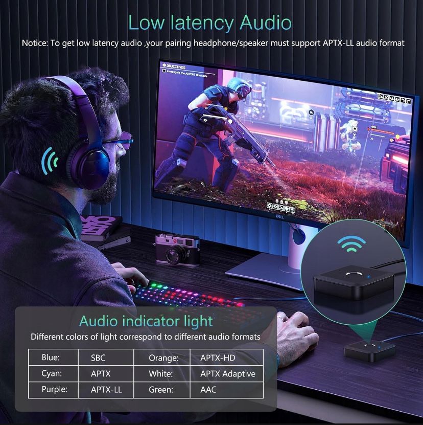 Adapter odbiornika Bluetooth 5.2, podwójne połączenie, bezprzewodowy