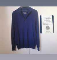 Bluzka 100% merino Charles Tyrwhitt niebieska bluza sweter