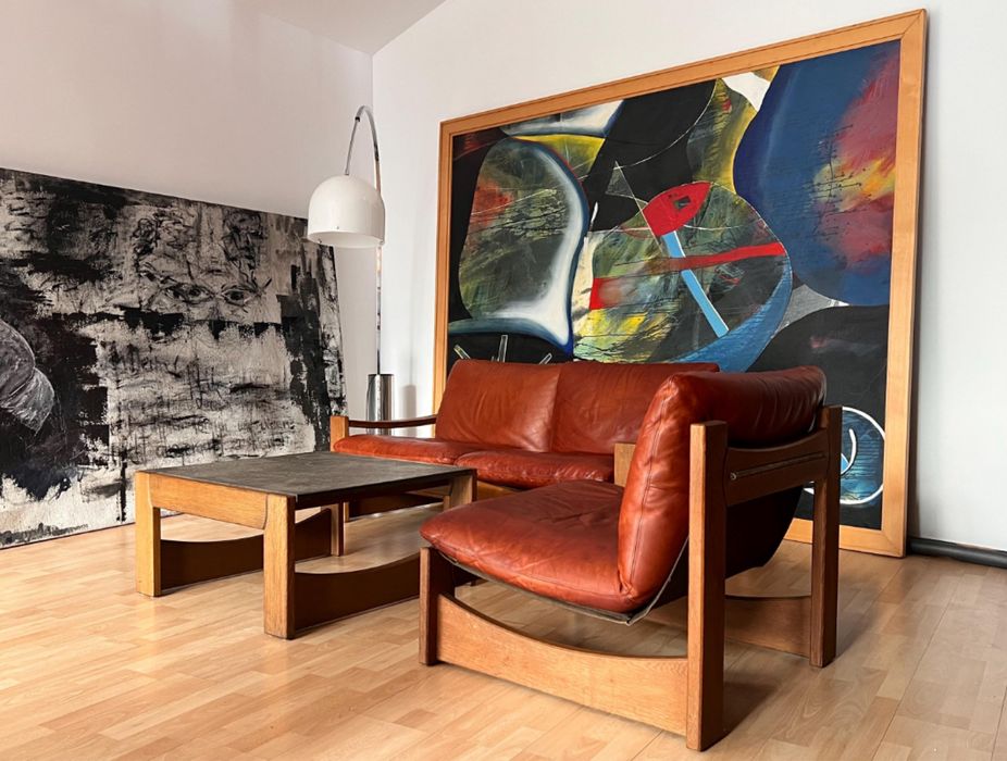 Brutalizm zestaw mebli do salonu: sofa 2os +fotel+stolik kawowy łupek