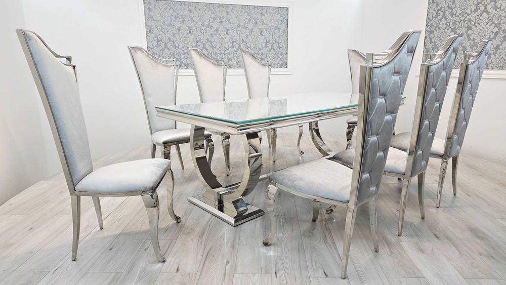 Jadalnia Glamour stół Omega Decor 200cm + 8 krzeseł Galactic/srebro
