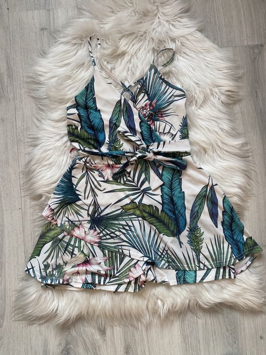 Kombinezon krótki S damski w kwiaty liście lato na ramiaczkach
