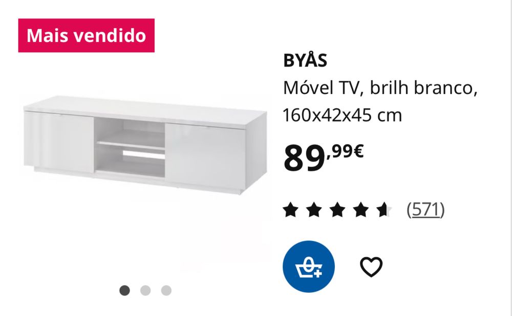 BYAS Móvel TV, brilh branco, 160x42x45 cm