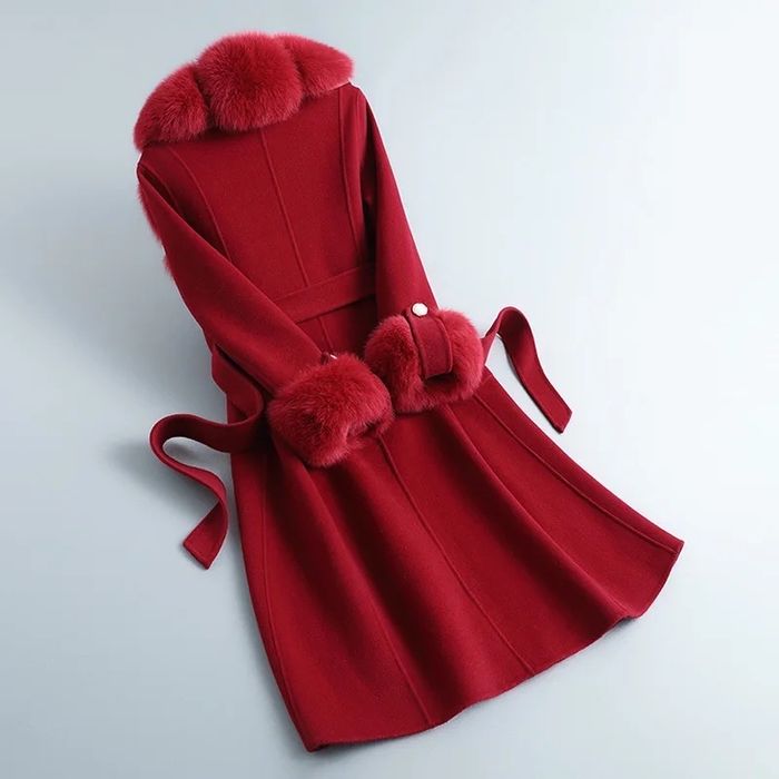 Kontantto plaszcz welna kaszmir futro z lisa xs-42