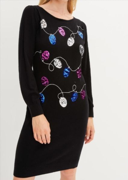 B.P.C sukienka dzianinowa świąteczna z cekinami bombki ^40/42