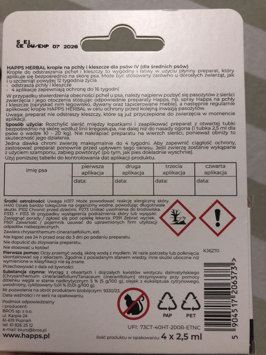 Krople na pchły i kleszcze dla średnich psów