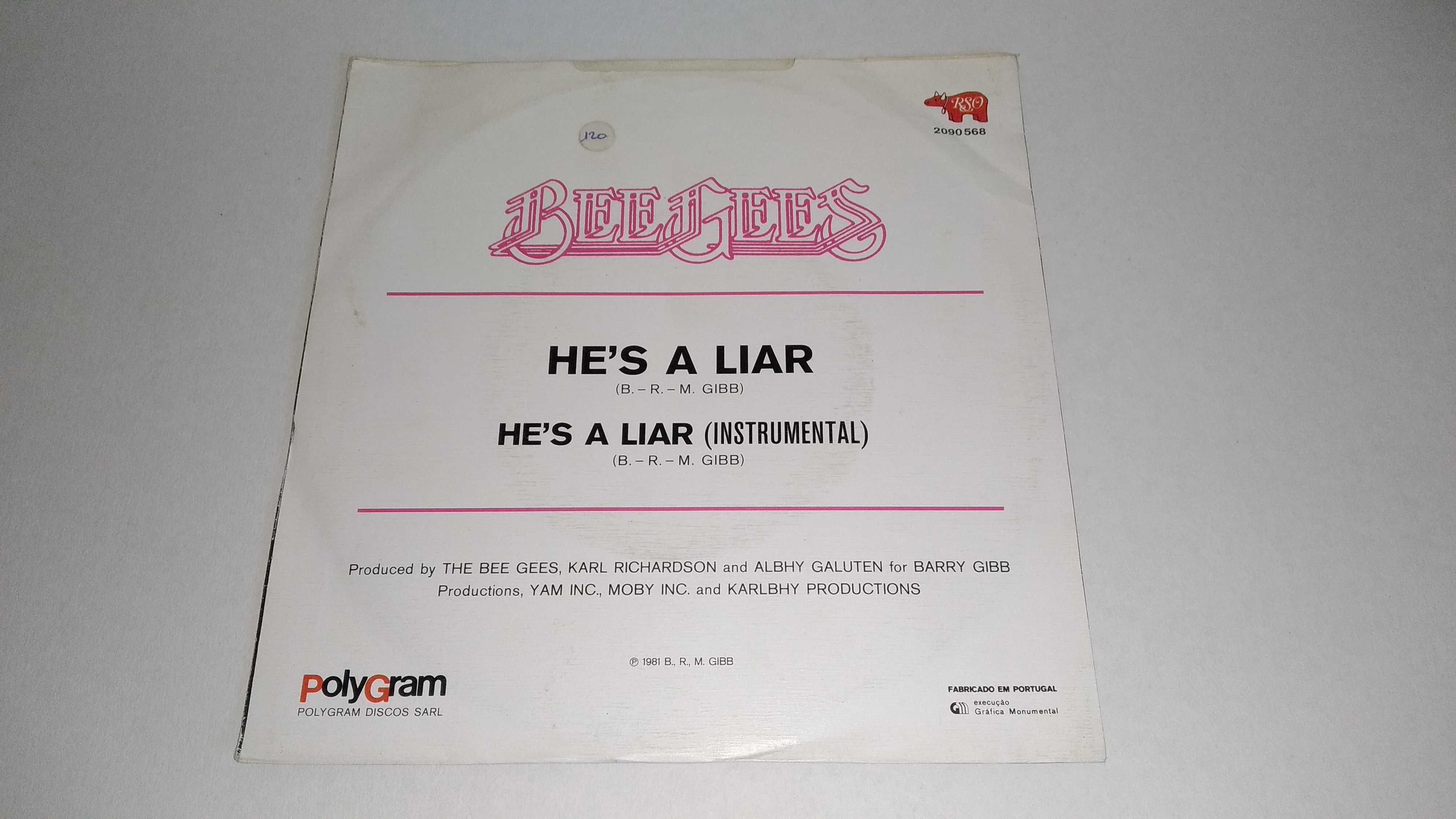 Disco Vinil Single - Bee Gees - "He's A Liar" (1981)