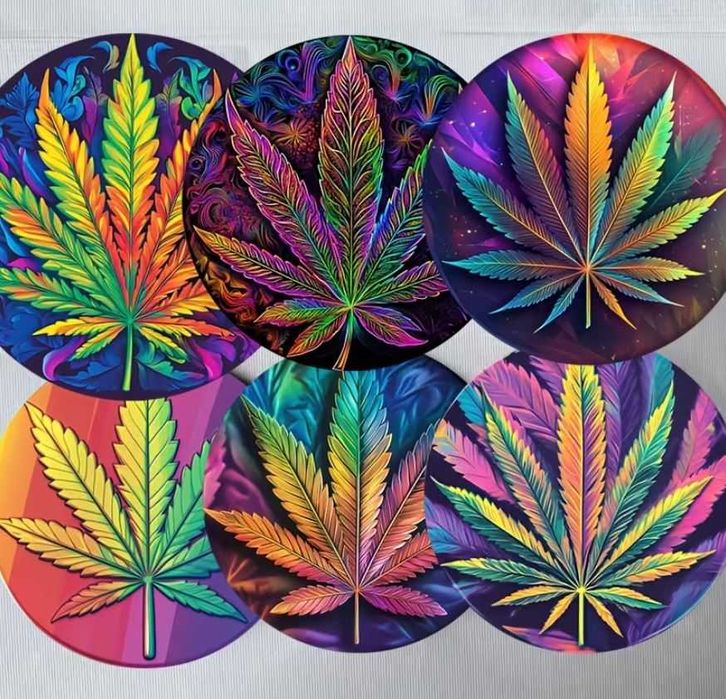 6x RETRO podkładki pod kubek LIŚCIE KONOPII NA PREZENT podstawki h261