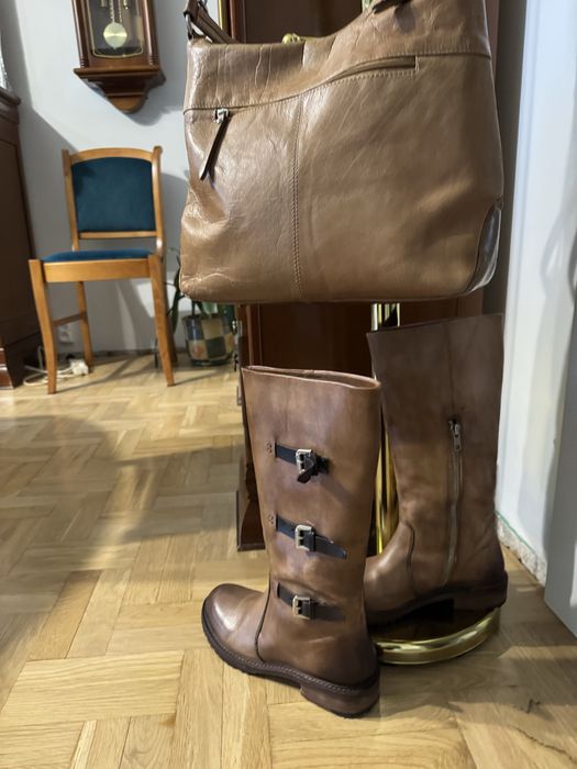 Komplet ze skory naturalnej kozaki damskie 37 i torba