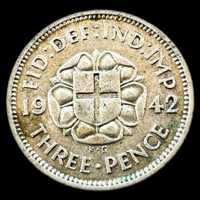 Moeda de 3 Pence - 1942 - Reino Unido - George VI - Prata