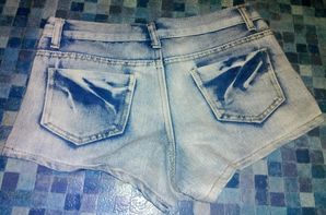 dżinsy naszywki szorty krótkie spodenki jeansowe przecierane perełki