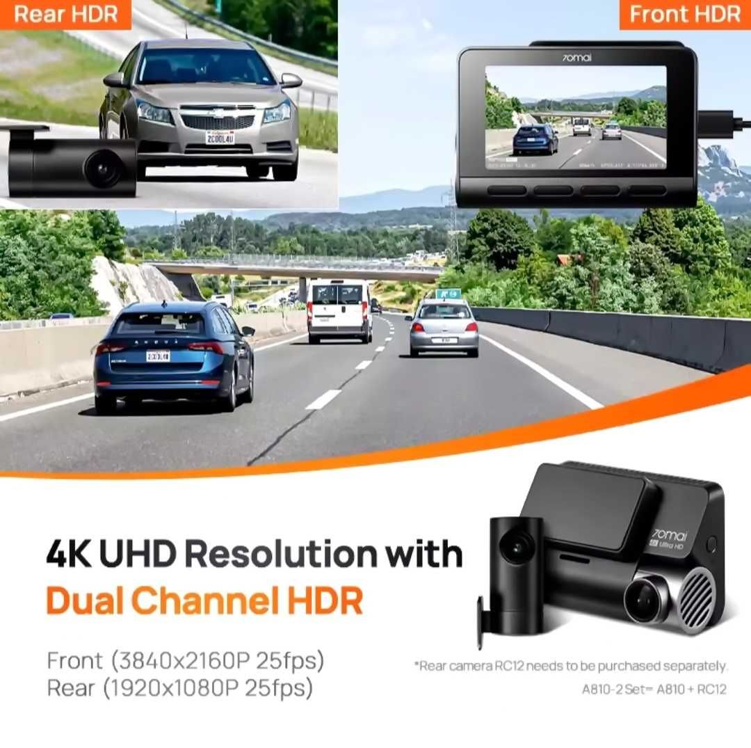 Автомобільний відеореєстратор 70MAI 4k Dash Cam A810 + RC12 + UP-03