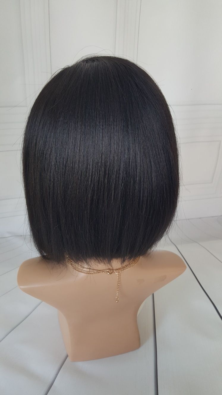 Peruka z włosów naturalnych ludzkich long bob kolor czarny Anna